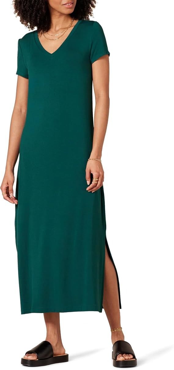 Green V-Neck Midi Dress image 3